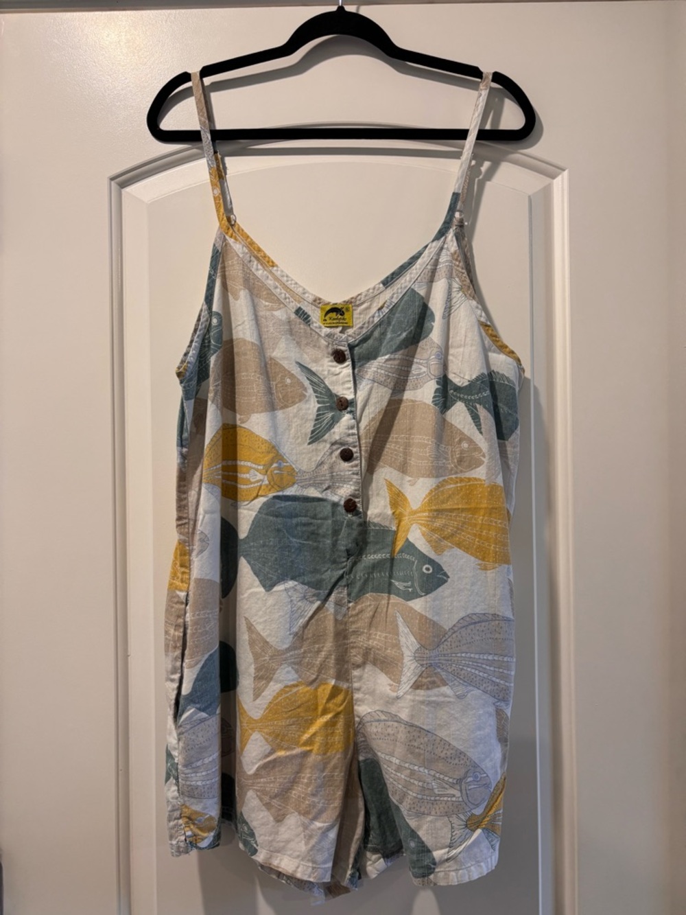 Casual Fish-Print Cotton Romper - Yellow & Green